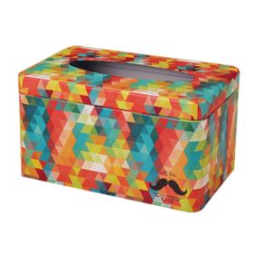 Tinplate Tissue Box Holder Colorful Geometric Facial Tissue Napkin Box Cover for Home Office Bar