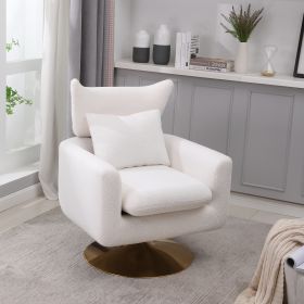 Classic Mid-Century 360-degree Swivel Accent Chair, White Teddy Fabric