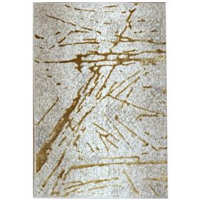 Shifra Luxury Area Rug in Beige and Gray with Gold Abstract Design
