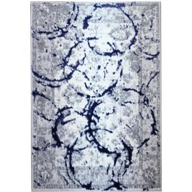 Penina Luxury Area Rug in Gray with Navy Blue Circles Abstract Design