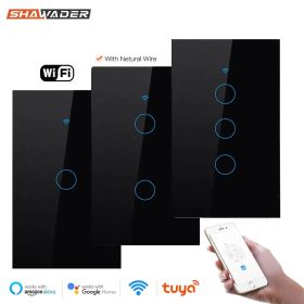Wifi Smart Light Switch Glass Screen Touch Panel Voice Control Wireless Wall Switches Remote with Alexa Google Home 1/2/3/4 Gang Black Color