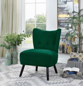 Unique Style Green Velvet Covering Accent Chair Button-Tufted Back Brown Finish Wood Legs Modern Home Furniture