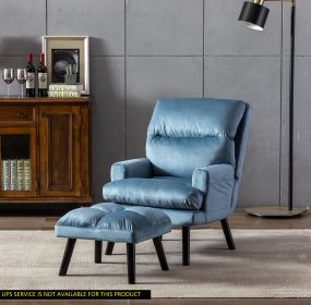 Soft Comfortable 1pc Accent Click Clack Chair with Ottoman Light Blue Fabric Upholstered Black Finish Legs Living Room Furniture