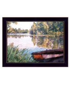 "Rowboat Pond Landscape" by Bluebird Barn, Ready to Hang Framed Print, Black Frame