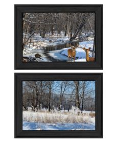 "Great Outdoors-Nature/Winter Forest" 2-Piece Vignette by Trendy Decor 4U, Ready to Hang Framed Print, Black Frame