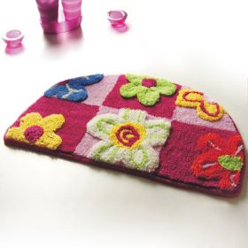 [Red / Pink Flowers] Kids Room Rugs (15.7 by 24.8 inches)