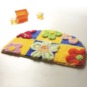 [Yellow / Blue Flowers] Kids Room Rugs (15.7 by 24.8 inches)