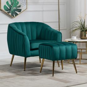 Accent Chair with Ottoman; Modern Tufted Barrel Chair Ottoman Set for Living Room Bedroom; Golden Finished; Green