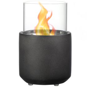 HOMCOM Tabletop Fireplace, Mini Concrete Ethanol Fire Bowl with Lid, Burns up with Liquid Alcohol and Solid Tablet Alcohol, Dark Grey