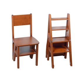 Solid Wood Step Folding Ladder Chair,Multifunction Wood Folding Stool for Home Kitchen Library Ladder Chair,Brown Finish