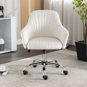 Accent chair Modern home office leisure chair with adjustable velvet height and adjustable casters(beige)