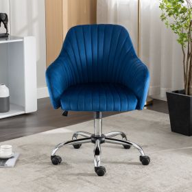 Accent chair Modern home office leisure chair with adjustable velvet height and adjustable casters (NAVYBLUE)