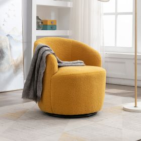 Teddy Fabric Swivel Accent Armchair Barrel Chair With Black Powder Coating Metal Ring,Yellow