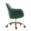 360° Green Velvet Swivel Chair With High Back, Adjustable Working Chair With Golden Color Base