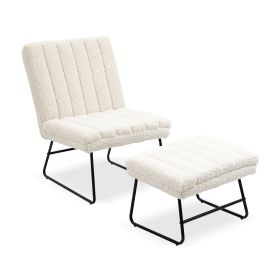 Off White Cashmere Modern Lazy Lounge Chair, Contemporary Single Leisure Upholstered Sofa Chair Set