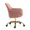 360° Pink Velvet Swivel Chair With High Back, Adjustable Working Chair With Golden Color Base