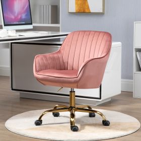 360° Pink Velvet Swivel Chair With High Back, Adjustable Working Chair With Golden Color Base