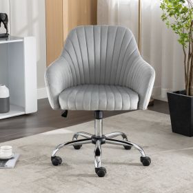 Accent chair Modern home office leisure chair with adjustable velvet height and adjustable casters (LIGHTGRAY)