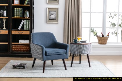 Casual Living Room Accent Chair and Side Table w Storage Blue Color Comfortable Contemporary Living Room Furniture