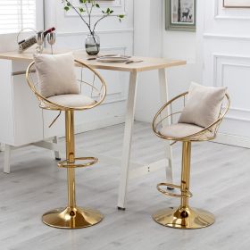 Off-White velvet bar chair, pure gold plated, unique design,360 degree rotation, adjustable height,Suitable for dinning room and bar,set of 2