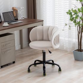 Zen Zone Velvet Leisure office chair, suitable for study and office, can adjust the height, can rotate 360 degrees, with pulley, Off-White
