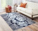 Penina Luxury Area Rug in Gray with Navy Blue Circles Abstract Design