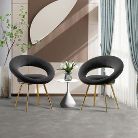Black Velvet Modern accent/Conversation Lounge Chair With Gold Plated Legs, unique appearance,Suitable For Office, Lounge, Living Room,set of 2