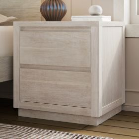 Modern Style Wood Veneer 2-Drawer Nightstand Side Table for Bedroom, Living Room, Stone Gray