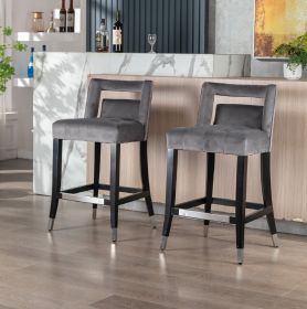 Suede Velvet Barstool with nailheads Dining Room Chair 2 pcs Set - 26 inch Seater height