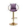 Purple velvet bar chair, pure gold plated, unique design,360 degree rotation.adjustable height,Suitable for dinning room and bar,set of 2