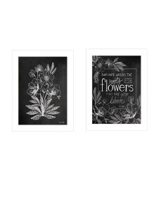 "Vintage Flowers in Bloom" 2-Piece Vignette by HOUSE FENWAY , Ready to Hang Framed Print, White Frame