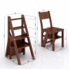 Solid Wood Step Folding Ladder Chair,Multifunction Wood Folding Stool for Home Kitchen Library Ladder Chair,Brown Finish