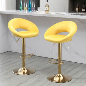 Yellow Velvet Adjustable Modern Dining Chairs,Counter Height Bar Chair,Swivel Bar Stools Set of 2