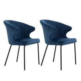 Dining Chairs set of 2, Upholstered Side Chairs, Kitchen Chairs Accent Chair Cushion Upholstered Seat with Metal Legs for Living Room Blue