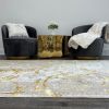 Penina Luxury Area Rug in Beige and Gray with Gold Circles Abstract Design